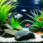 **

A brightly lit, well-maintained freshwater aquarium in a Malaysian home.  Various colorful small fish (guppies, tetras) swim amongst lush green aquatic plants and smooth river rocks.  The water is crystal clear.  Focus on the vibrant colors and peaceful atmosphere. fully clothed, appropriate content, safe for work, professional, modest, family-friendly, perfect anatomy, natural proportions, professional photography, high quality.

**