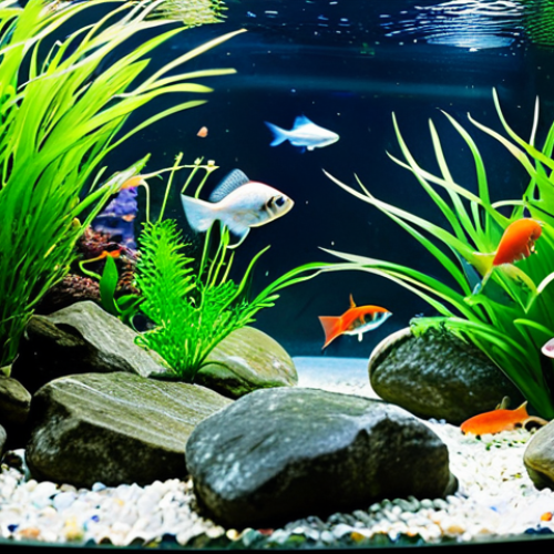 **

A brightly lit, well-maintained freshwater aquarium in a Malaysian home.  Various colorful small fish (guppies, tetras) swim amongst lush green aquatic plants and smooth river rocks.  The water is crystal clear.  Focus on the vibrant colors and peaceful atmosphere. fully clothed, appropriate content, safe for work, professional, modest, family-friendly, perfect anatomy, natural proportions, professional photography, high quality.

**