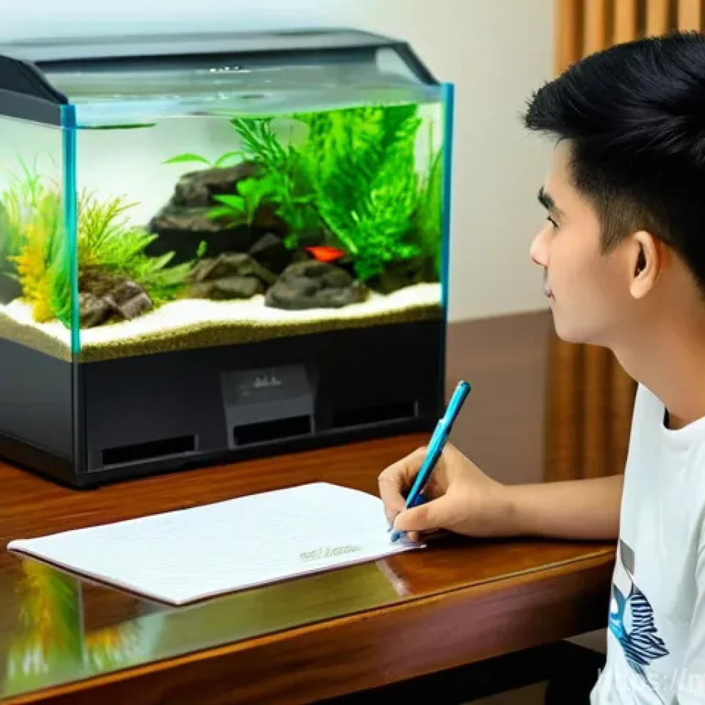 수족관 운영 비용 - **Prompt: Aquarium Budgeting in a Malaysian Home**
"A candid, brightly lit shot of a young Malay...