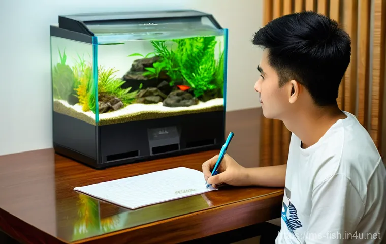 수족관 운영 비용 - **Prompt: Aquarium Budgeting in a Malaysian Home**
"A candid, brightly lit shot of a young Malay...