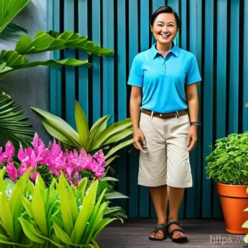 Home 26 자동 급수 시스템 - **Prompt:** A cheerful Malaysian adult, dressed in modest, casual attire (like a t-shirt and long sh...